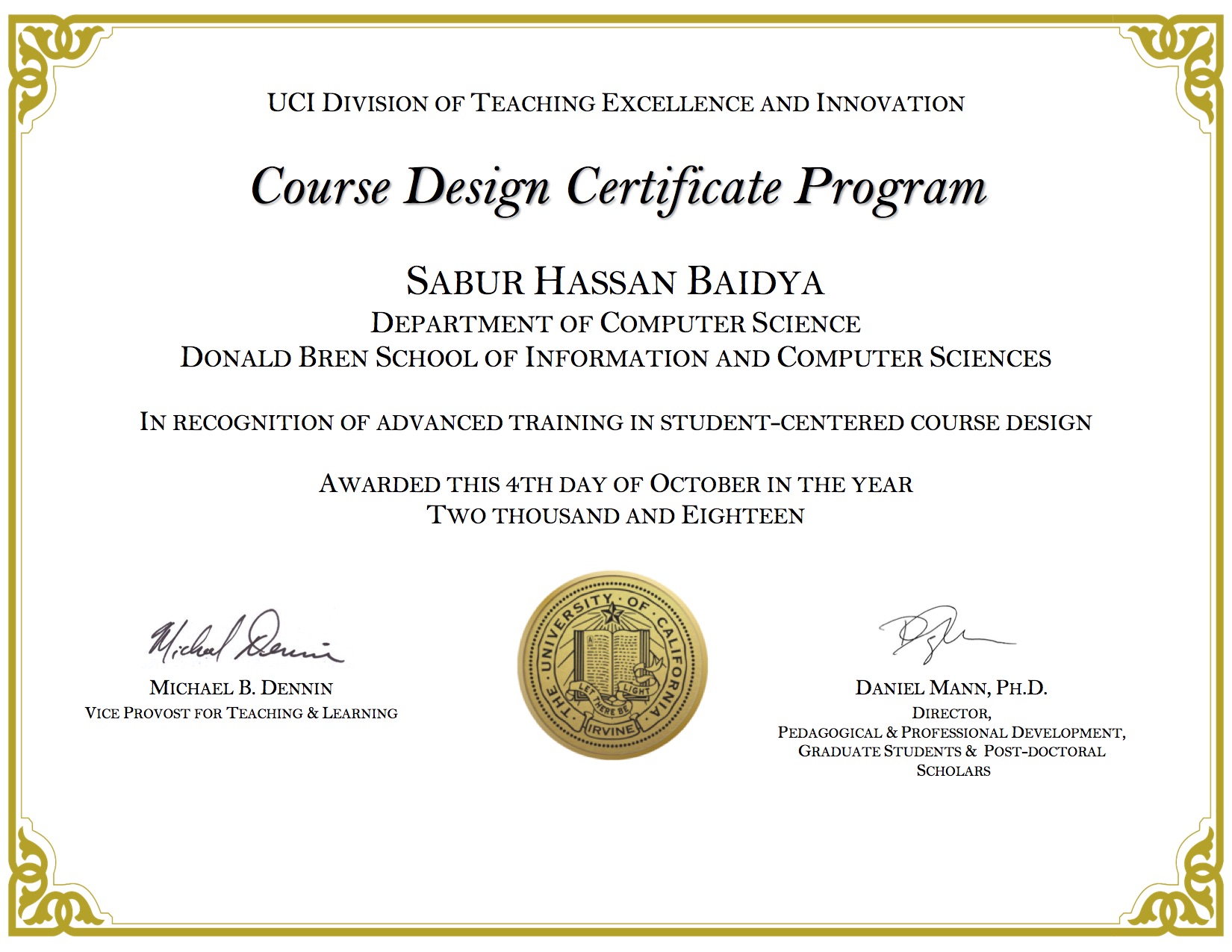 Course Design Certificate